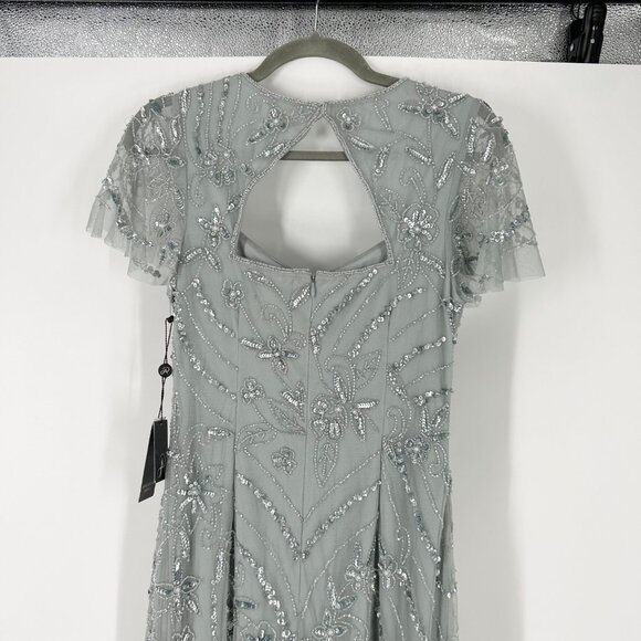 NWT Adrianna Papell Beaded Long Dress in Frosted Sage - Picture 6 of 12